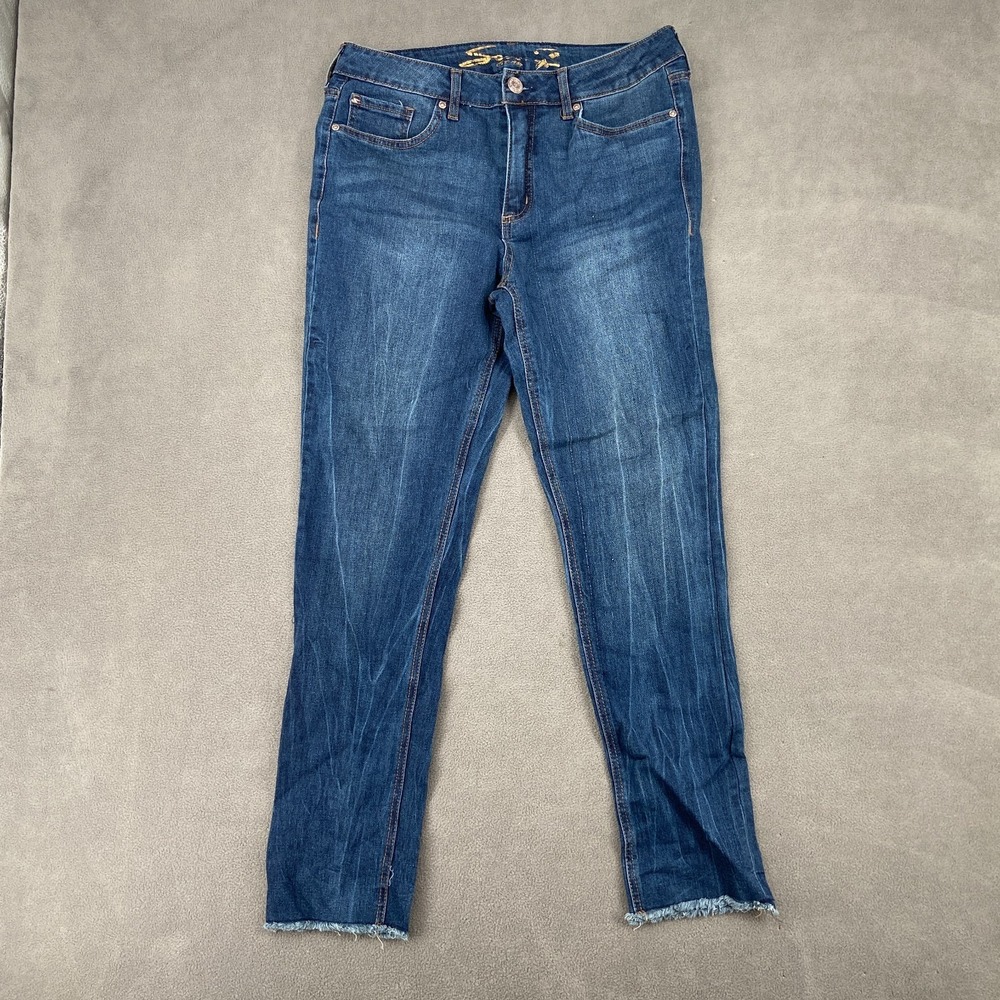Seven7 Weekend Slim Fit Jeans Womens 8 Blue Mid Rise Straight Leg‎ Frayed Hem
